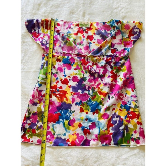 Le Shack By Tracy Feith Sz 4 100% Silk Watercolor Multicolor Print Top Blouse - Picture 7 of 12